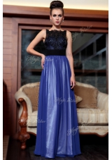 Sleeveless Chiffon Floor Length Side Zipper in Blue And Black for with Beading and Appliques