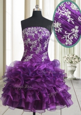 Modern Sleeveless Mini Length Beading and Ruffled Layers Lace Up High School Pageant Dress with Purple