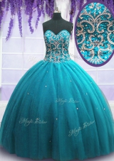 Attractive Tulle Sleeveless Floor Length Sweet 16 Quinceanera Dress and Beading
