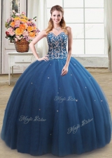 Teal Sweetheart Neckline Beading Ball Gown Prom Dress Sleeveless Lace Up