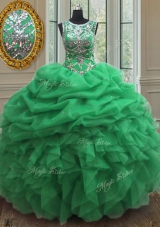 Scoop Fuchsia Sleeveless Beading and Ruffles Floor Length 15th Birthday Dress