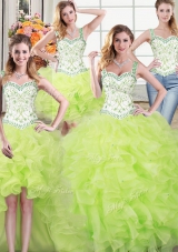 Enchanting Four Piece Straps Straps Sleeveless Lace Up Floor Length Beading and Lace and Ruffles Sweet 16 Quinceanera Dress