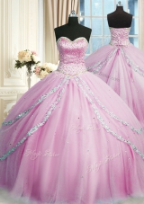 Lilac Sweetheart Lace Up Beading and Appliques Sweet 16 Quinceanera Dress Court Train Sleeveless