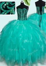 Sweetheart Sleeveless Lace Up Vestidos de Quinceanera Turquoise Organza