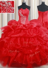 Enchanting Beading and Pick Ups Quinceanera Gowns Red Lace Up Sleeveless Floor Length