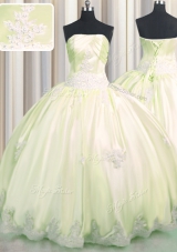 Latest Light Yellow Lace Up Sweet 16 Quinceanera Dress Beading and Appliques Sleeveless Floor Length