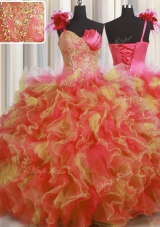 One Shoulder Handcrafted Flower Floor Length Ball Gowns Sleeveless Multi-color 15 Quinceanera Dress Lace Up