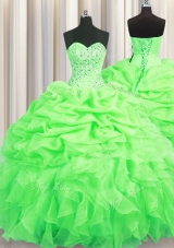 Superior Ball Gowns Beading and Ruffles and Pick Ups Sweet 16 Quinceanera Dress Lace Up Organza Sleeveless Floor Length