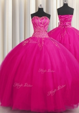 Big Puffy Fuchsia Ball Gowns Tulle Sweetheart Sleeveless Beading Floor Length Lace Up 15 Quinceanera Dress