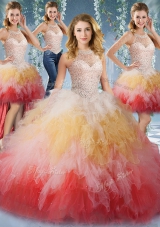 Decent Four Piece Multi-color Sweet 16 Quinceanera Dress Military Ball and Sweet 16 and Quinceanera and For with Beading and Ruffles Halter Top Sleeveless Lace Up