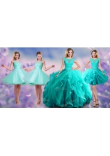 Classical Aqua Blue Ball Gowns Scoop Sleeveless Tulle Floor Length Lace Up Beading and Appliques and Ruffles Vestidos de Quinceanera