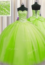 Sweet Big Puffy Ball Gowns Sweetheart Sleeveless Tulle Floor Length Lace Up Beading Vestidos de Quinceanera