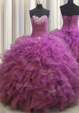 Beaded Bust Floor Length Ball Gowns Sleeveless Fuchsia Sweet 16 Dress Lace Up