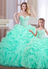 Beading and Ruffles and Pick Ups Quinceanera Dresses Apple Green Lace Up Sleeveless Floor Length