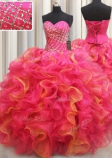 Captivating Sweetheart Sleeveless Quinceanera Gown Floor Length Beading and Ruffles Multi-color Organza