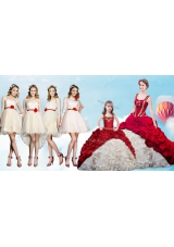Fashionable White And Red Straps Lace Up Beading and Ruffles and Pick Ups Quinceanera Dresses Brush Train Sleeveless