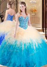 Graceful Multi-color Lace Up Sweetheart Embroidery and Ruffles Sweet 16 Quinceanera Dress Tulle Sleeveless
