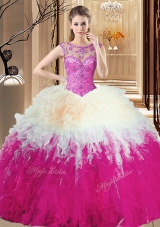 Scoop Multi-color Tulle Lace Up Sweet 16 Quinceanera Dress Sleeveless Floor Length Beading