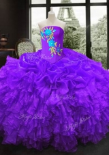 Wonderful Purple Lace Up Quinceanera Gowns Embroidery Sleeveless Floor Length