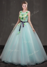 Stunning Floor Length Apple Green Ball Gown Prom Dress Scoop Sleeveless Lace Up