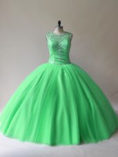 Wonderful Floor Length Lace Up Sweet 16 Dresses Green for Sweet 16 and Quinceanera with Beading