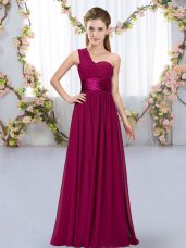 Fuchsia Sleeveless Belt Floor Length Bridesmaid Gown