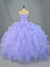 Perfect Floor Length Lavender 15 Quinceanera Dress Organza Sleeveless Beading and Ruffles