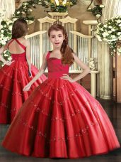 Latest Red Sleeveless Tulle Lace Up Pageant Gowns For Girls for Party and Wedding Party