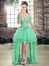 Amazing Apple Green Off The Shoulder Lace Up Beading and Ruffles Pageant Dress for Teens Sleeveless