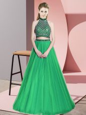 Ideal Floor Length Lace Up Glitz Pageant Dress Green for Prom and Party with Beading