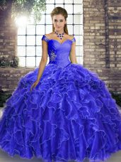 Fashionable Ball Gowns Sleeveless Royal Blue Sweet 16 Dress Brush Train Lace Up