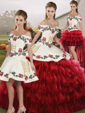 Fabulous Wine Red Ball Gowns Embroidery and Ruffled Layers Vestidos de Quinceanera Lace Up Organza Sleeveless Floor Length
