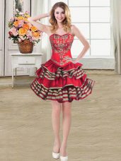 Best Selling Wine Red Sleeveless Taffeta Lace Up Homecoming Dress for Prom and Party