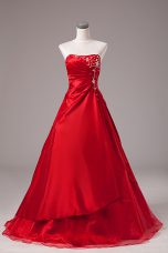 Beading and Embroidery Ball Gown Prom Dress Wine Red Lace Up Sleeveless Floor Length