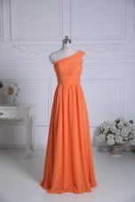 Orange Empire One Shoulder Sleeveless Chiffon Floor Length Zipper Ruching Wedding Party Dress