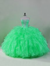 Best Green Lace Up Vestidos de Quinceanera Beading and Ruffles Sleeveless Floor Length