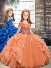 Orange Straps Neckline Beading and Ruffles Little Girl Pageant Dress Sleeveless Lace Up