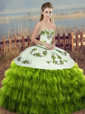 Sleeveless Embroidery and Ruffled Layers and Bowknot Lace Up Quinceanera Gowns