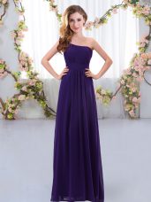 Pretty Purple Empire One Shoulder Sleeveless Chiffon Floor Length Zipper Ruching Quinceanera Court Dresses