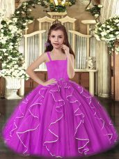 Ruffles Little Girls Pageant Gowns Purple Lace Up Sleeveless Floor Length