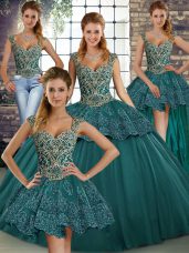 Suitable Green Lace Up Quinceanera Dresses Beading and Appliques Sleeveless Floor Length