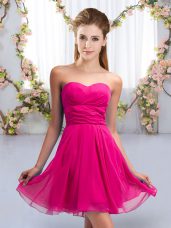 Decent Fuchsia Empire Chiffon Sweetheart Sleeveless Ruching Mini Length Lace Up Bridesmaid Gown