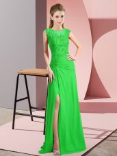 Best Selling Column/Sheath Prom Party Dress Green Scoop Chiffon Sleeveless Floor Length Lace Up