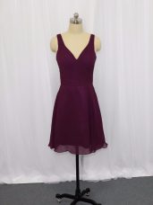 Mini Length Dark Purple Homecoming Dress V-neck Sleeveless Zipper
