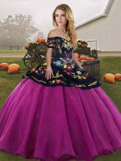 Fancy Fuchsia Off The Shoulder Neckline Embroidery Sweet 16 Quinceanera Dress Sleeveless Lace Up