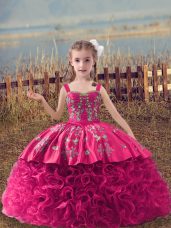 Ball Gowns Sleeveless Hot Pink Party Dress for Girls Sweep Train Lace Up