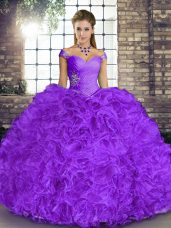 Classical Organza Off The Shoulder Sleeveless Lace Up Beading and Ruffles 15 Quinceanera Dress in Lavender