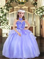 Beautiful Ball Gowns Little Girls Pageant Dress Wholesale Lavender Halter Top Organza Sleeveless Floor Length Lace Up