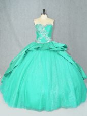 Sweetheart Sleeveless Satin Ball Gown Prom Dress Embroidery Court Train Lace Up