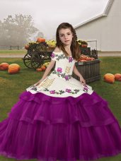 New Style Straps Sleeveless Lace Up Child Pageant Dress Purple Tulle
